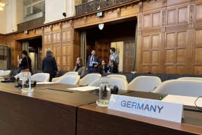 A general view of the court on the day the International Court of Justice is due to rule on a request by Nicaragua to order Germany to stop exporting weapons to Israel and to reverse its decision to stop funding UNRWA, the Hague, Netherlands, April 23, 2024.