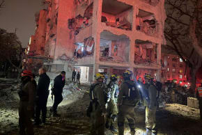 The aftermath of an Iranian missile hit on an Arad apartment building, March 21, 2026.