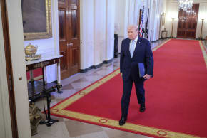 US President Donald Trump is seen walking in the White House. Trump convinced himself to go to war with Iran, the writer posits.