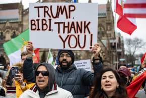 Iranian Americans gathered at Copley Square to call for the fall of the Islamic Republic in Iran, advocate for regime change, and thank the US and Israel for their actions earlier this month.