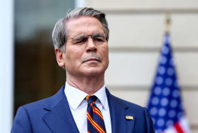 US Treasury Secretary Scott Bessent looks on as he speaks to the media after two days of meetings with a Chinese delegation, in Paris, France March 16, 2026