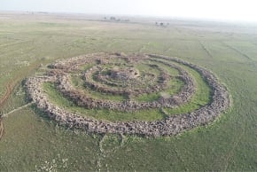 Aerial photo of Rujm el-Hiri, view to east. 
