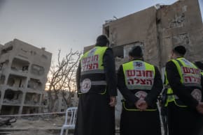United Hatzalah members at an Iranian missile impact site in Arad, March 2026