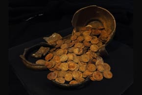 Hoard of gold rubles found under a house in western Russia, March 25, 2026.