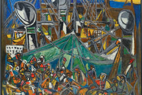 ‘A Ma’apilim Ship,’ painting  by Marcel Janco (see Friday).