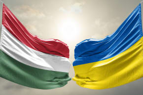 Flags of Hungary and Ukraine.