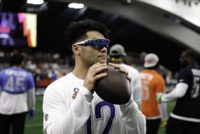 Puka Nacua #12 of the Los Angeles Rams holds a football before the 2026 NFL Pro Bowl game between the AFC and the NFC at the Moscone Center South on February 03, 2026 in San Francisco, California. 