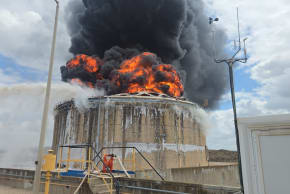 Flames rise at the Bazan refinery in Haifa after it was hit by an Iranian missile, March 30, 2026.