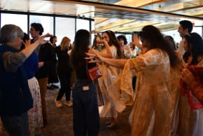 Festival goers dance at the Nowruz spring equinox festival at the Museum of Jewish Heritage.