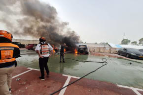 Emergency services respond to the scene of an Iranian cluster munitions shrapnel fall in northern Israel on Friday, April 3, 2026.