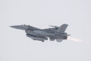 (ILLUSTRATIVE) US Air Force F-15 fighter flies over the Amari military airfield, Estonia February 1, 2022.