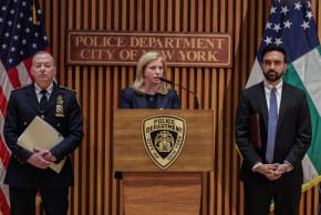 New York City Police Commissioner Jessica Tisch speaks during for a press conference at the New York Police Department headquarters in New York City, US, April 2, 2026.