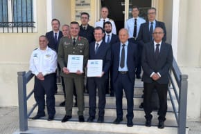 Representatives from Israeli defense firm Elbit and the Hellenic Armed Forces sign missile systems agreement, April 6, 2026.