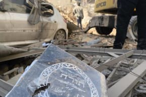 A reported photo of the damage to the  Rafi Niya Synagogue as the result of a strike in Tehran. 