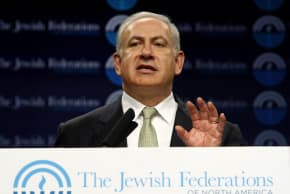 Israeli Prime Minister Benjamin Netanyahu speaks at the United Jewish Communities /Jewish Federations of North America 2009 General Assembly in Washington November 9, 2009. 