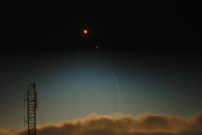 An Israeli air-defence system intercepts an Iranian missile flying towards Israel, amid the US-Israeli conflict with Iran, as seen from Hebron, West Bank, April 7, 2026.