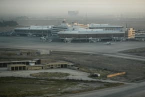 An aerial view shows the Baghdad International Airport on September 17, 2025.