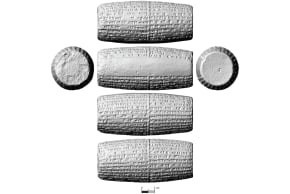 3D scan of cylinder found in ancient city of Kish, Iraq, bearing inscriptions believed to have belonged to Nebuchadnezzar II, April 11, 2026.