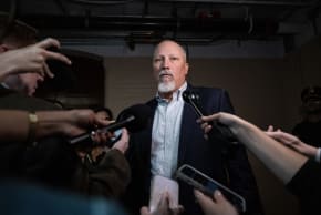 FILE PHOTO: US Rep. Chip Roy (R-TX) arrives to a lunch meeting with members of the Texas Republican Congressional delegation at the US Capitol in Washington, DC, October 4, 2023.