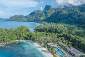 A TRANQUIL curved bay with the Avani+ Barbarons Seychelles Resort on its shores