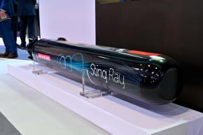 A BAE Systems Sting Ray air-launched Anti Submarine Warfare lightweight torpedo is displayed during the Security Equipment International (DSEI) at London Excel on September 09, 2025 in London, England.