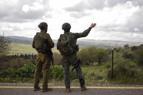 Israeli soldiers patrol along the Israel-Lebanon border on April 10, 2026.