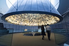 People visit at the Hall of Names at the Yad Vashem Holocaust Memorial museum in Jerusalem on April 12, 2026, ahead of Israeli Holocaust Remembrance Day. (photo credit: YONATAN SINDEL/FLASH90)