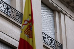 A shuttered window of the Spanish embassy in Argentina is seen as Spain has recalled its ambassador after Argentina's President Javier Milei called Spanish Prime Minister Pedro Sanchez's wife Begona Gomez "corrupt" during a far-right rally in Madrid, in Buenos Aires, Argentina May 19, 2024.