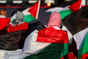 Pro-Palestinian protesters gather on the Zuiderstrand beach, during a protest against the violence in Gaza, on the sidelines of a NATO Summit, in The Hague, Netherlands, June 24, 2025.