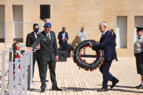 Prime Minister Benjamin Netanyahu lays a wreath during a Holocaust memorial ceremony at Yad Vashem, April 14, 2026