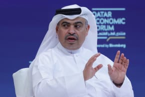 Qatar's Finance Minister Ali bin Ahmed Al Kuwari speaks during a session in the Qatar Economic Forum in Doha on May 20, 2025.