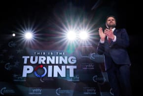 US VICE President JD Vance attends a Turning Point USA event at Akins Ford Arena at the Classic Center, April 14, 2026, in Athens, Georgia.