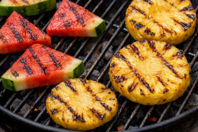 Grilled fruit with honey lemon glaze.