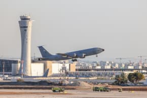 US Air Force Boeing KC-135 Stratotanker takes off at Ben-Gurion Airport, March 5, 2026.