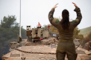 An armoured Israeli military vehicle operates inside Israel, near the Israel-Lebanon border, April 15, 2026.