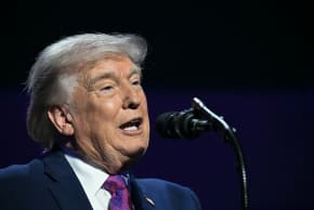 US President Donald Trump addresses a Turning Point USA event entitled "Build the Red Wall" at Dream City Church in Phoenix, Arizona, on April 17, 2026.