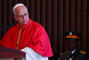  Pope Leo XIV speaks as he attends a meeting with the authorities, civil society and the diplomatic corps in Luanda, Angola, April 18, 2026.
