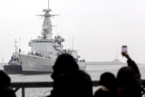 The Dutch navy frigate Zr.Ms. Van Amstel arrives at the North Sea port of Den Helder on December 5, 2024. The frigate is returning after being part of one of NATO's four permanent maritime reaction forces.