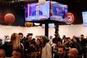 Arab Americans gather at a restaurant for a presidential election watch party In Dearborn, Michigan, US November 5, 2024.