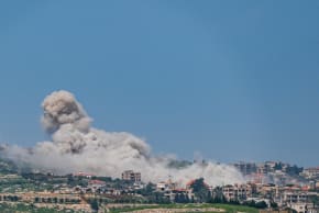Smoke rises from southern Lebanon during an Israeli military operation, April 17, 2026.