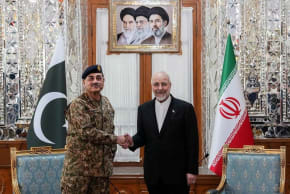 Iranian Parliament Speaker Mohammad Bagher Ghalibaf meets with Pakistan army chief Asim Munir, in Tehran, Iran, April 16, 2026.
