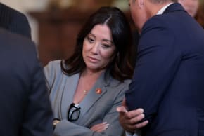 U.S. Secretary of Labor Lori Chavez-DeRemer speaks with fellow cabinet members before an event for MLS champion Inter Miami CF at the White House in Washington, D.C., U.S., March 5, 2026. 