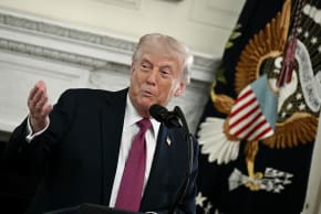 US President Donald Trump speaks during the NCAA Collegiate National Champions Day event at the White House in Washington, DC, on April 21, 2026.