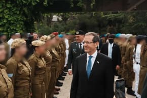 President Isaac Herzog and IDF chif Eyal Zamir seen during the annual Independence Day ceremony honoring outstanding soldiers that aired on April 22, 2026.