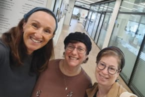 (L to R) Exhibition initiator-organizer Janet Belleli Goodvach, researcher Emma  Zucker, and graphic designer Lorien Tova Balofsky.