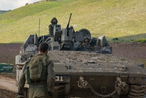 Israeli military vehicles are seen along the Israeli border with Lebanon amid the ongoing war, April 8, 2026. 