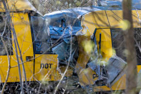 This photograph shows two trains that collided between the towns of Hillerod and Kagerup, north of Copenhagen, leaving many injured, on April 23, 2026. 