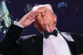 US PRESIDENT Donald Trump salutes during the annual White House Correspondents’ Association dinner in Washington, last week.