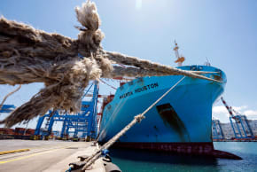 A ship is docked at Haifa Port, Israel, July 24, 2022