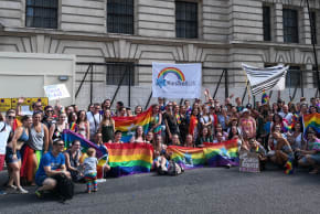 FILE PHOTO: Members of Keshet UK at the London Pride parade in 2018.
